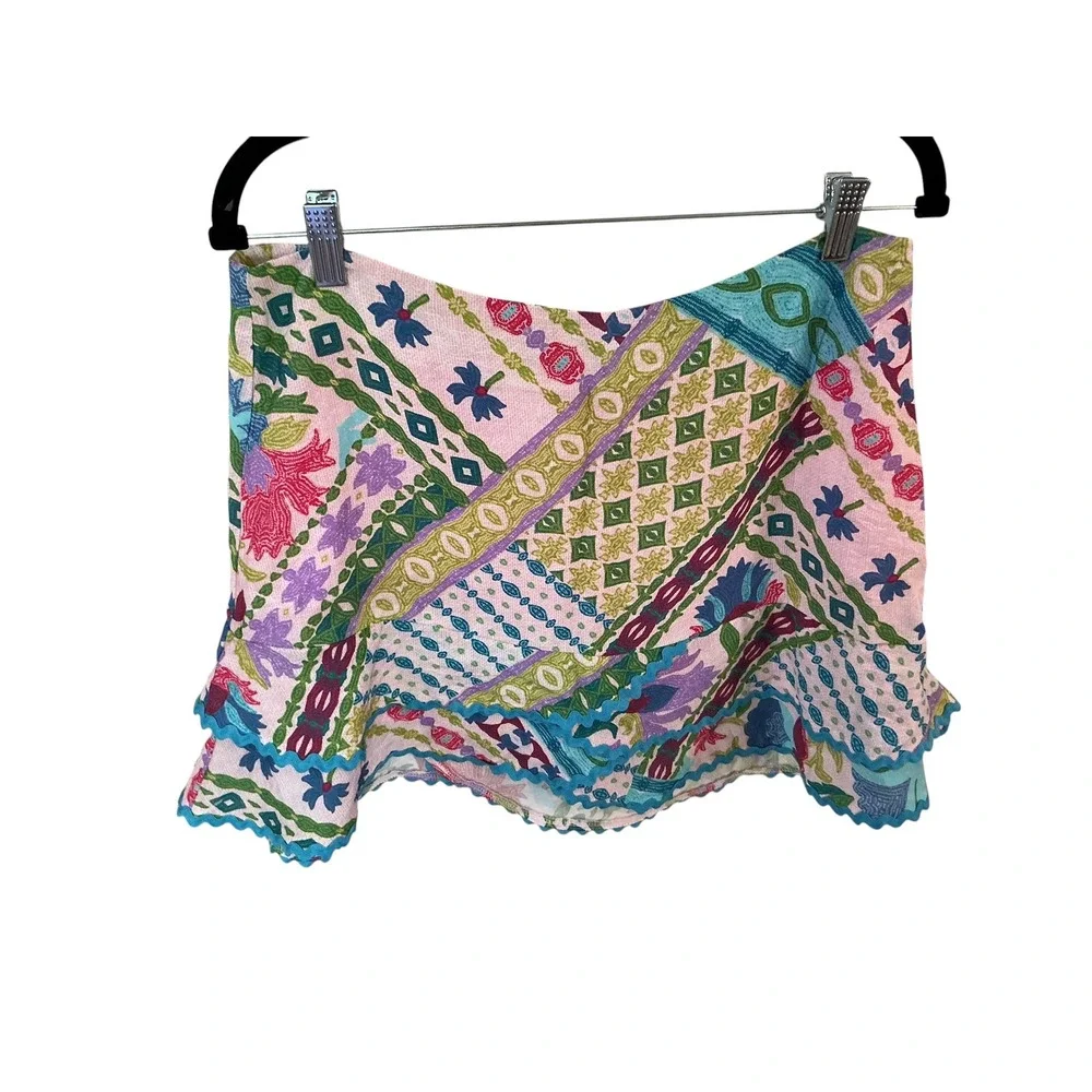 HerringStones Floral Patchwork 2 Piece Set Pink Blue Rickrack Ruffle‎ Skirt L